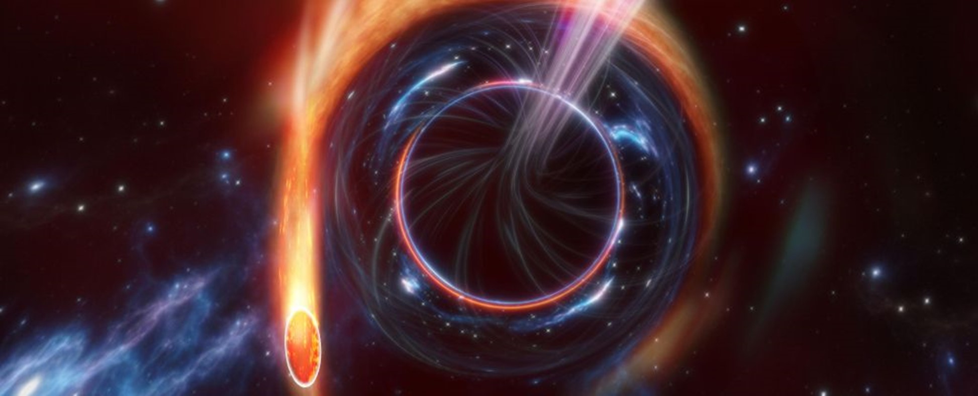 An example of a black hole damaging a star due to tides.